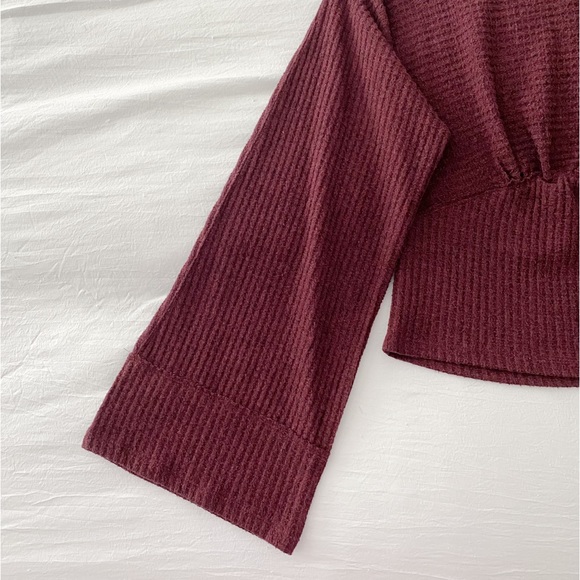 We The Free / Free People Crazy On You Thermal Knit Off Shoulder Sweater in Wine - Picture 11 of 12